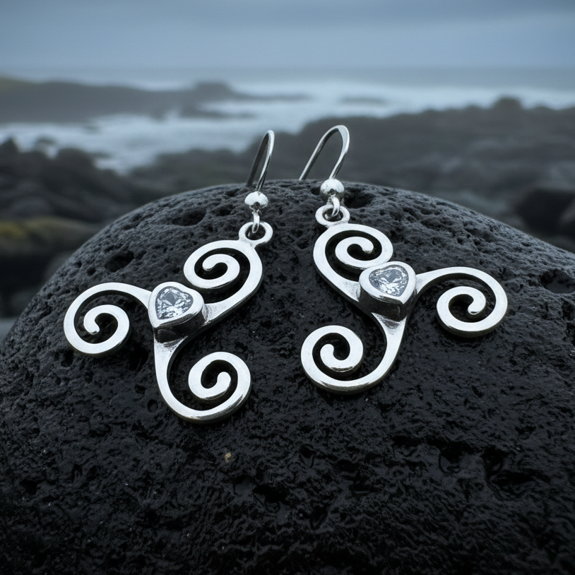 Triple Spiral Heart Earrings