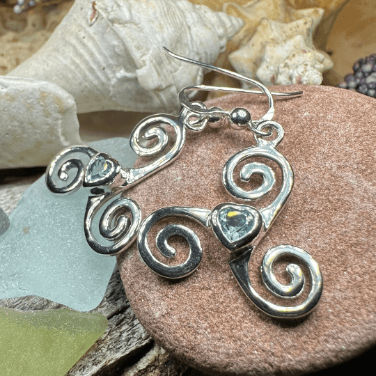 Triple Spiral Heart Earrings - Garnet