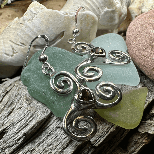 Triple Spiral Heart Earrings - Garnet