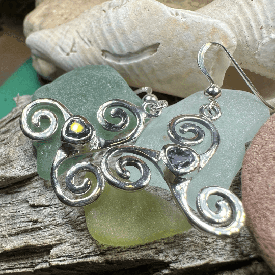 Triple Spiral Heart Earrings - Garnet