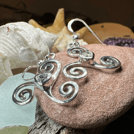 Triple Spiral Heart Earrings - Garnet