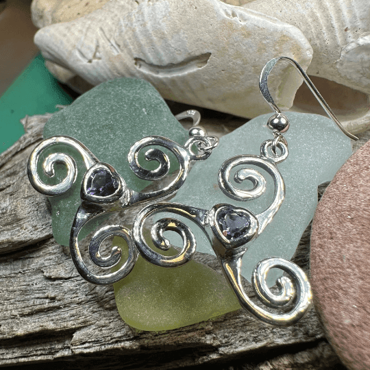 Triple Spiral Heart Earrings - Garnet