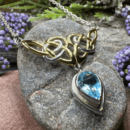 Celtic Double Knot Necklace - Blue Topaz
