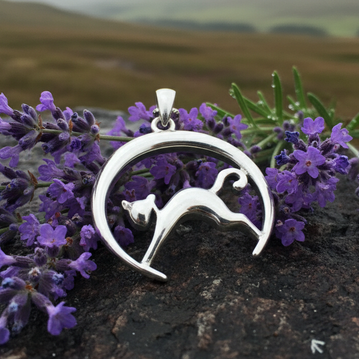 Crescent Moonrise Cat Necklace