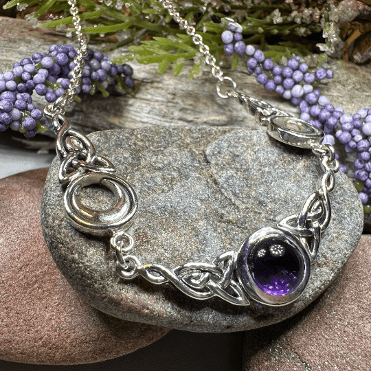 Celtic Triple Moon Necklace - Amethyst