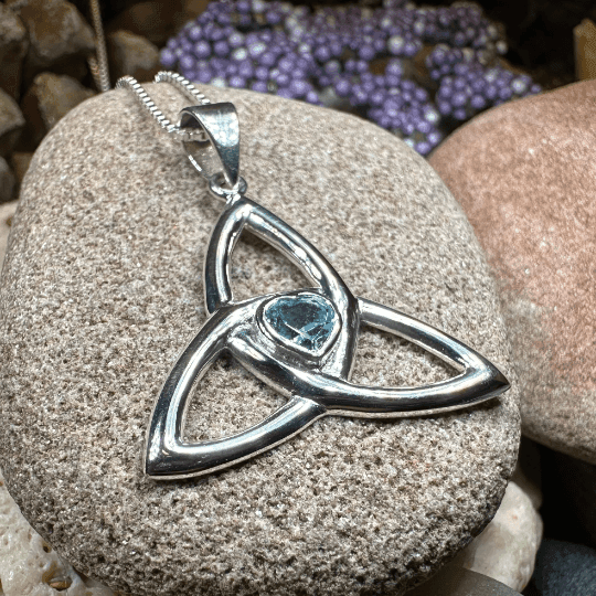 McKenna Trinity Knot Heart Necklace - Blue Topaz