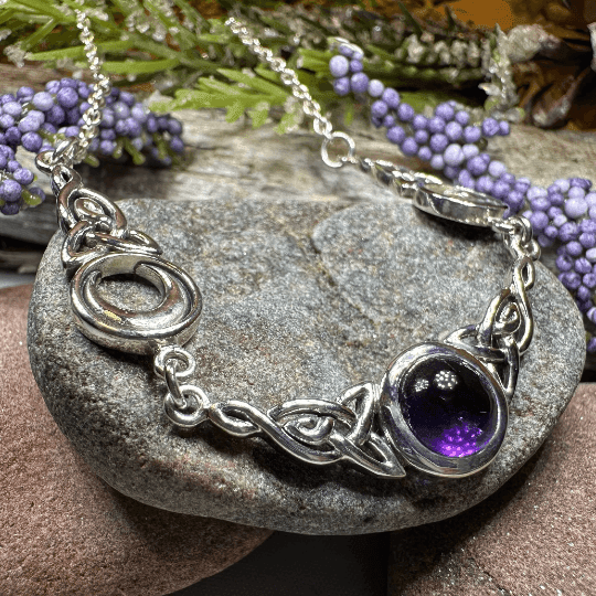 Celtic Triple Moon Necklace - Amethyst