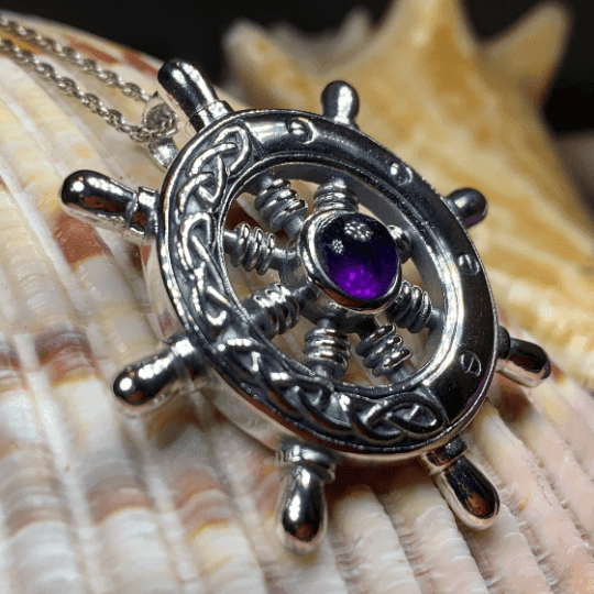 Keswick Ship's Wheel Necklace - 18 / Amethyst