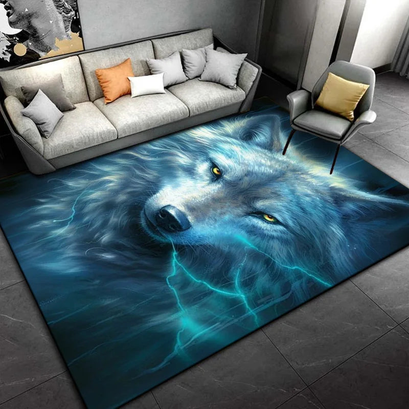 Psychedelic 3D Wolves Print Carpet Home Living Room Bedroom Floor Mat Door Mat Plush Non-slip Chair Mat Bathroom Carpet Alfombra