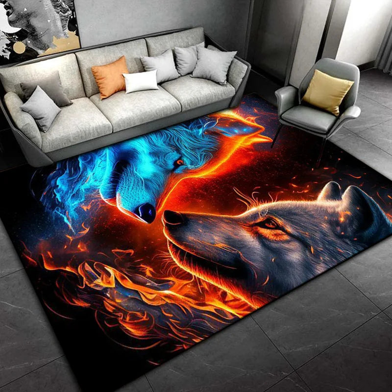 Psychedelic 3D Wolves Print Carpet Home Living Room Bedroom Floor Mat Door Mat Plush Non-slip Chair Mat Bathroom Carpet Alfombra