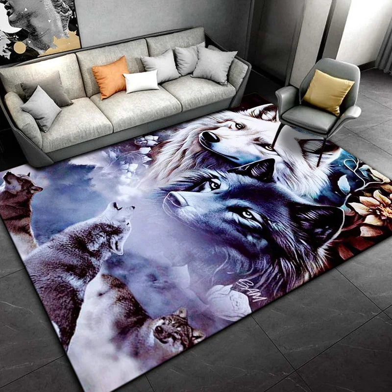 Psychedelic 3D Wolves Print Carpet Home Living Room Bedroom Floor Mat Door Mat Plush Non-slip Chair Mat Bathroom Carpet Alfombra