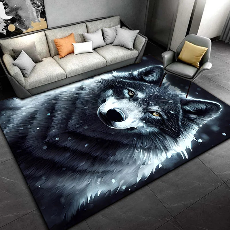 Psychedelic 3D Wolves Print Carpet Home Living Room Bedroom Floor Mat Door Mat Plush Non-slip Chair Mat Bathroom Carpet Alfombra