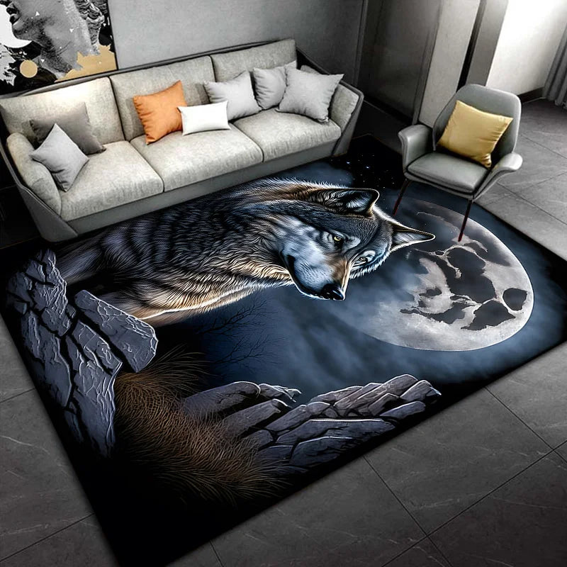 Psychedelic 3D Wolves Print Carpet Home Living Room Bedroom Floor Mat Door Mat Plush Non-slip Chair Mat Bathroom Carpet Alfombra