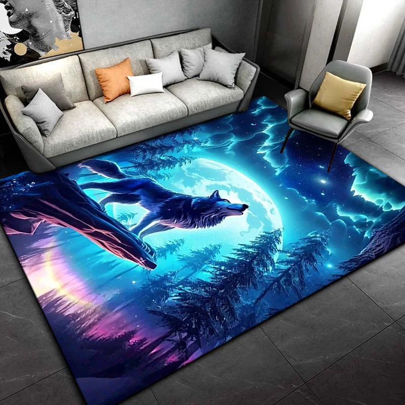 Psychedelic 3D Wolves Print Carpet Home Living Room Bedroom Floor Mat Door Mat Plush Non-slip Chair Mat Bathroom Carpet Alfombra