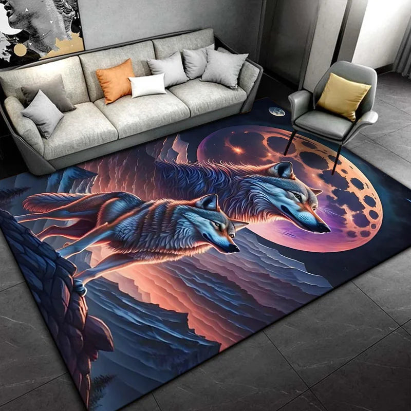 Psychedelic 3D Wolves Print Carpet Home Living Room Bedroom Floor Mat Door Mat Plush Non-slip Chair Mat Bathroom Carpet Alfombra