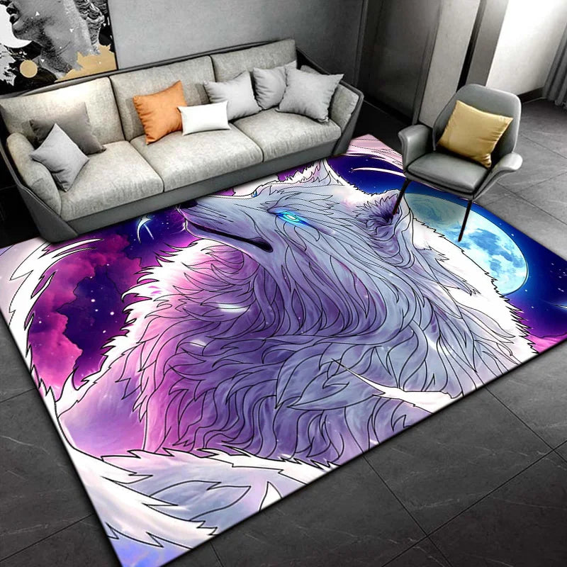 Psychedelic 3D Wolves Print Carpet Home Living Room Bedroom Floor Mat Door Mat Plush Non-slip Chair Mat Bathroom Carpet Alfombra