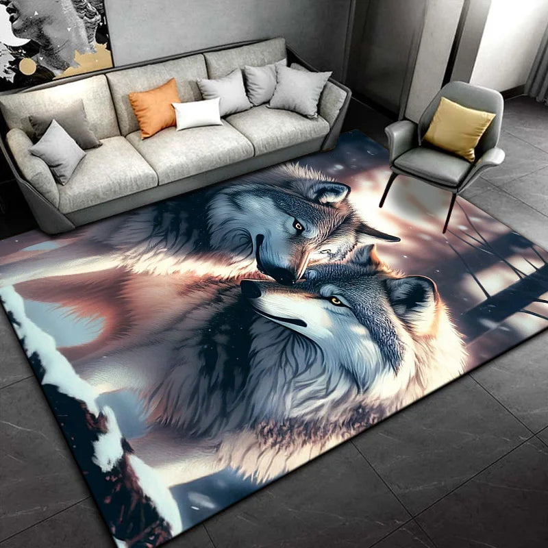 Psychedelic 3D Wolves Print Carpet Home Living Room Bedroom Floor Mat Door Mat Plush Non-slip Chair Mat Bathroom Carpet Alfombra