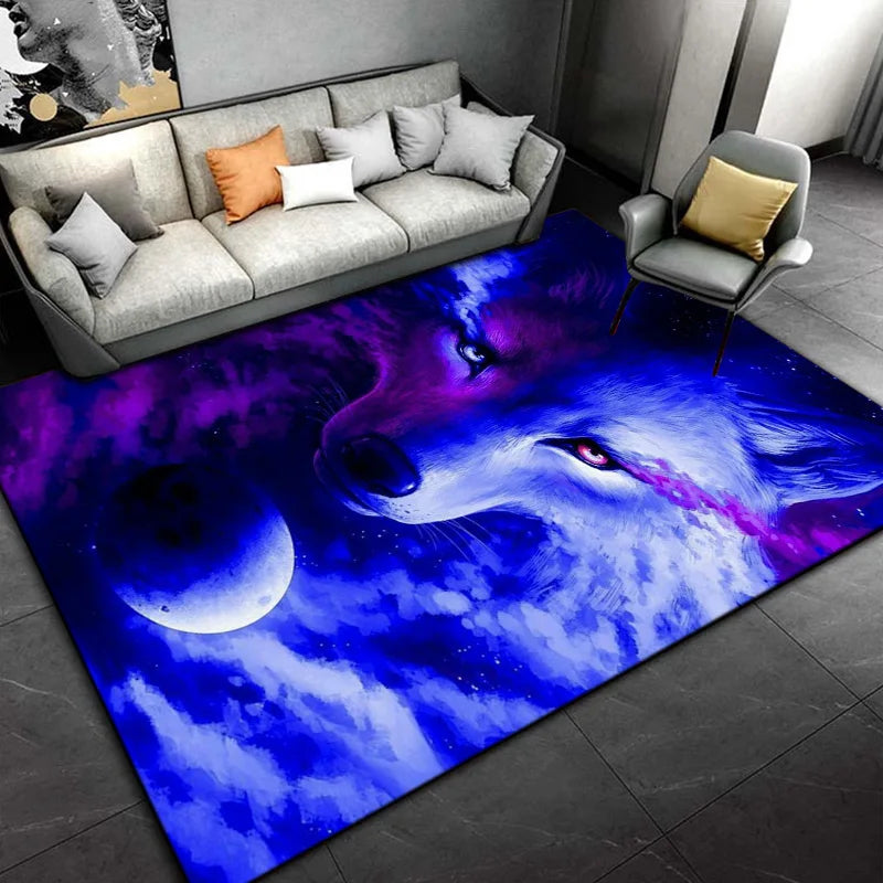 Psychedelic 3D Wolves Print Carpet Home Living Room Bedroom Floor Mat Door Mat Plush Non-slip Chair Mat Bathroom Carpet Alfombra