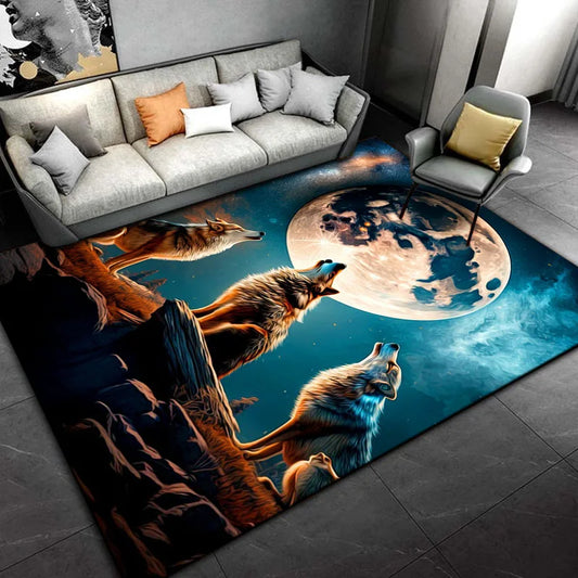 Psychedelic 3D Wolves Print Carpet Home Living Room Bedroom Floor Mat Door Mat Plush Non-slip Chair Mat Bathroom Carpet Alfombra