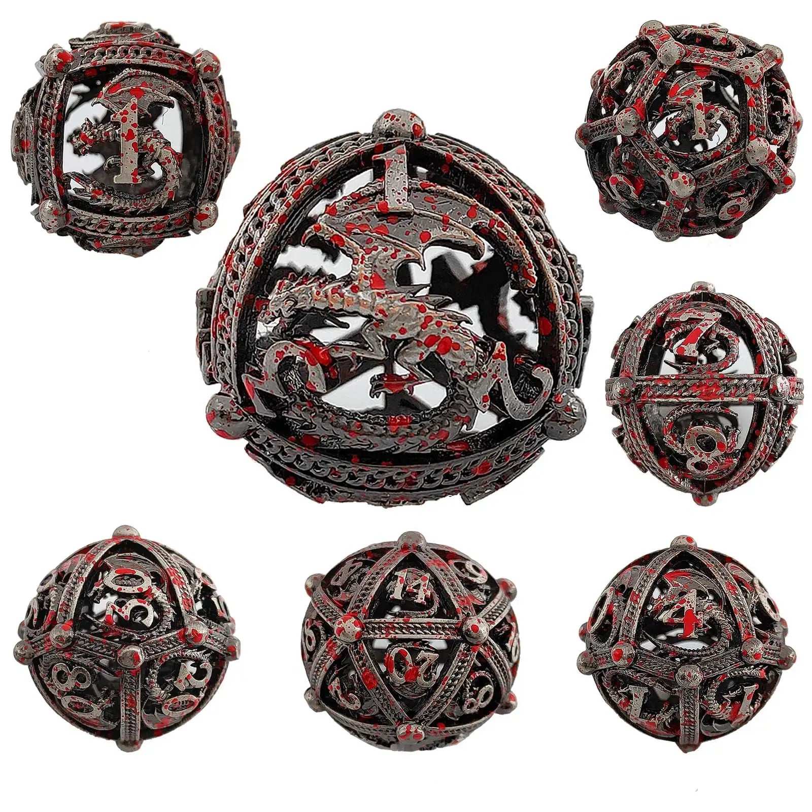 Pteranodon Round Bloodstained Hollow Metal D&D Dice Set