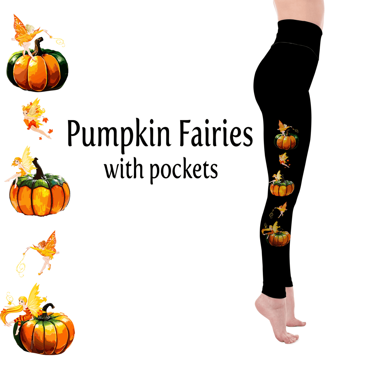Autumn Pumpkin Fairies Handmade Leggings with Pockets - XXS-XS = Tween