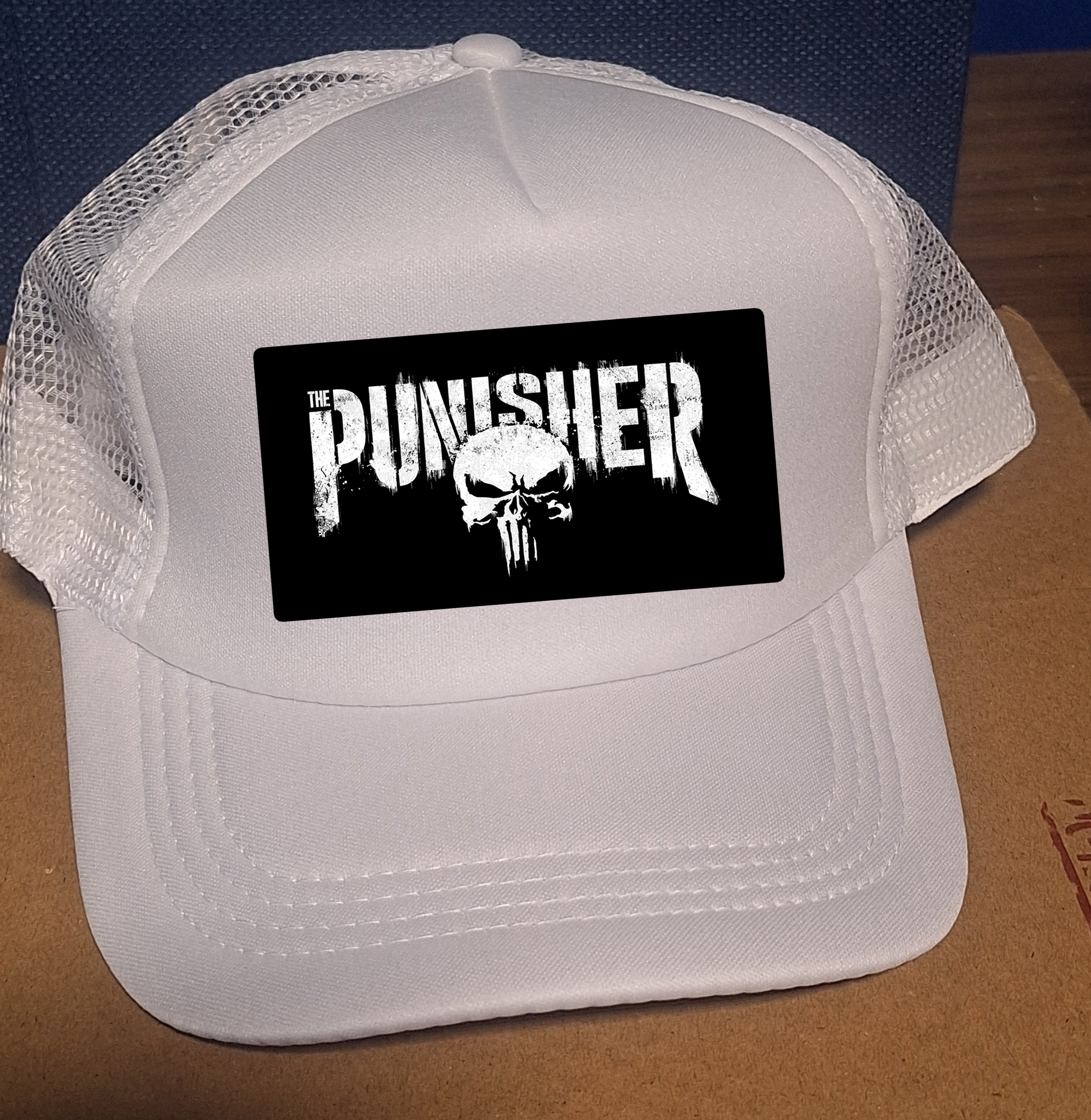 Adjustable Trucker Baseball Cap with Marvel Punisher Logo