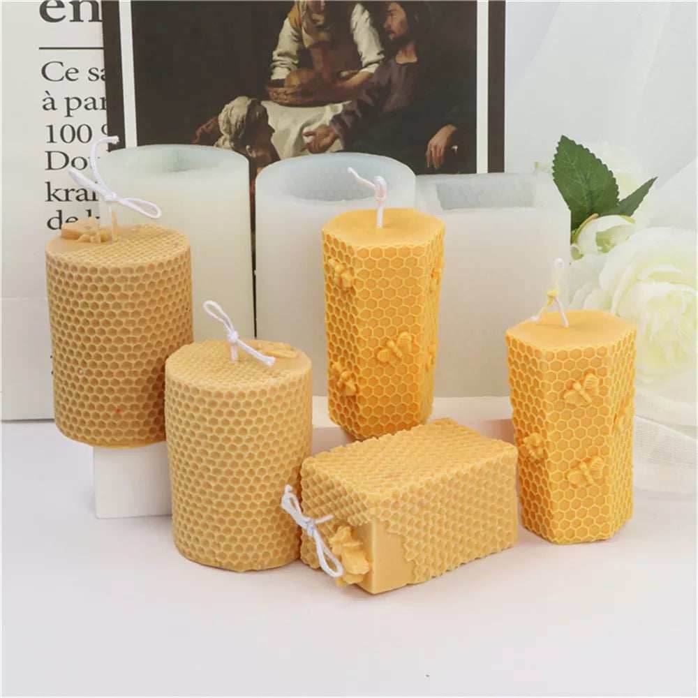 3D Honeycomb Beeswax Aromatherapy Handmade Candle With Mold - Squared