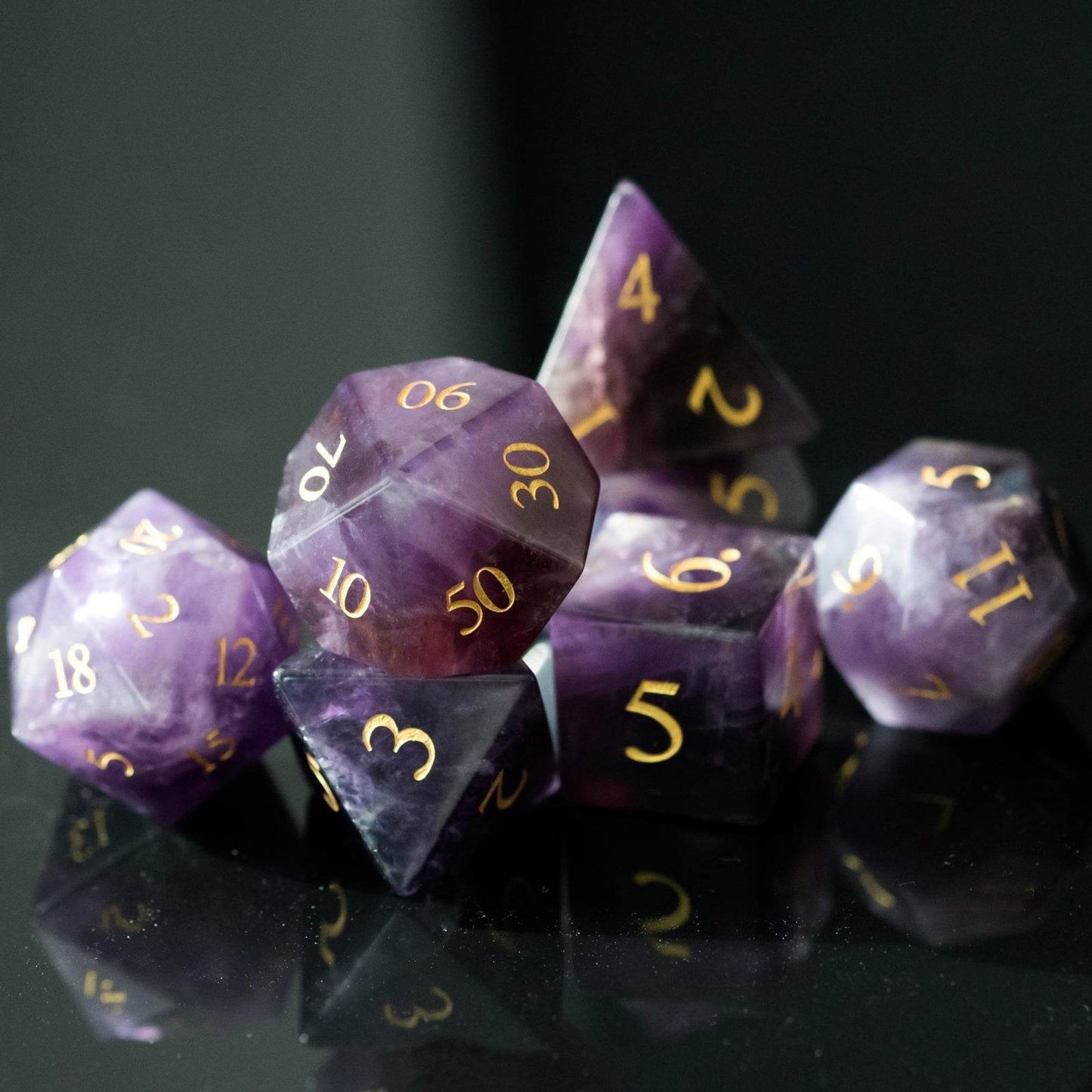 Purple Amethyst Gemstone Dice Set - 