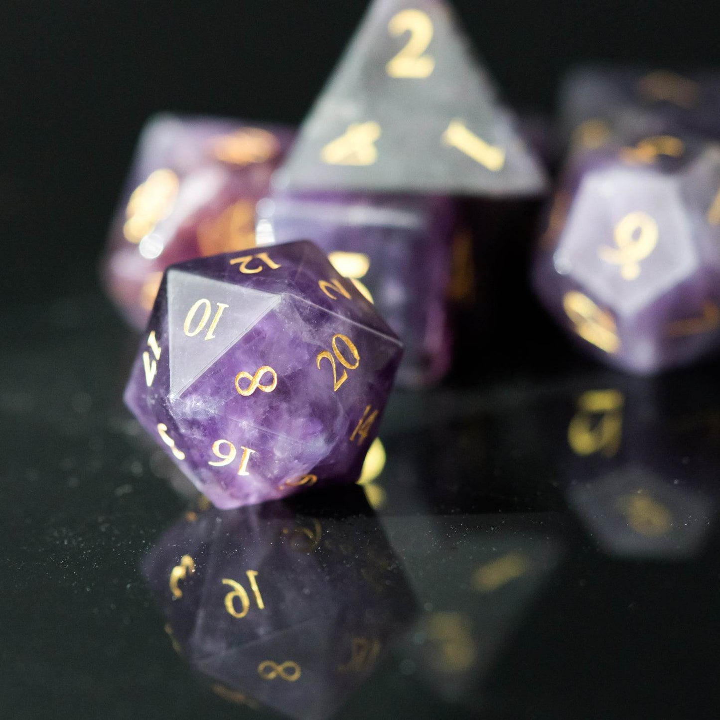 Purple Amethyst Gemstone Dice Set - 
