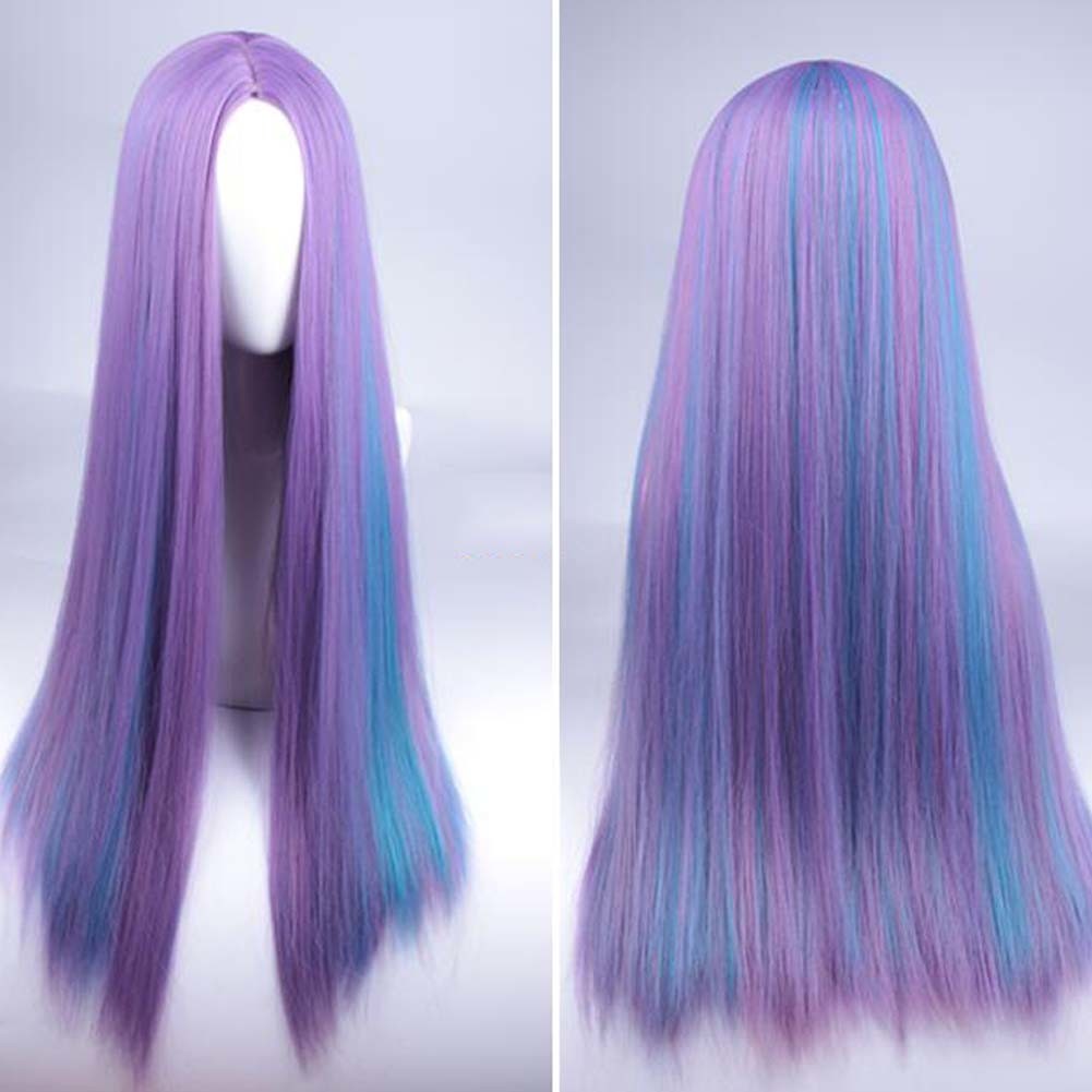 Purple Blue 65 cm Cosplay Synthetic Full Wig Long Straight Hair Wig Highlights Halloween Dress Up