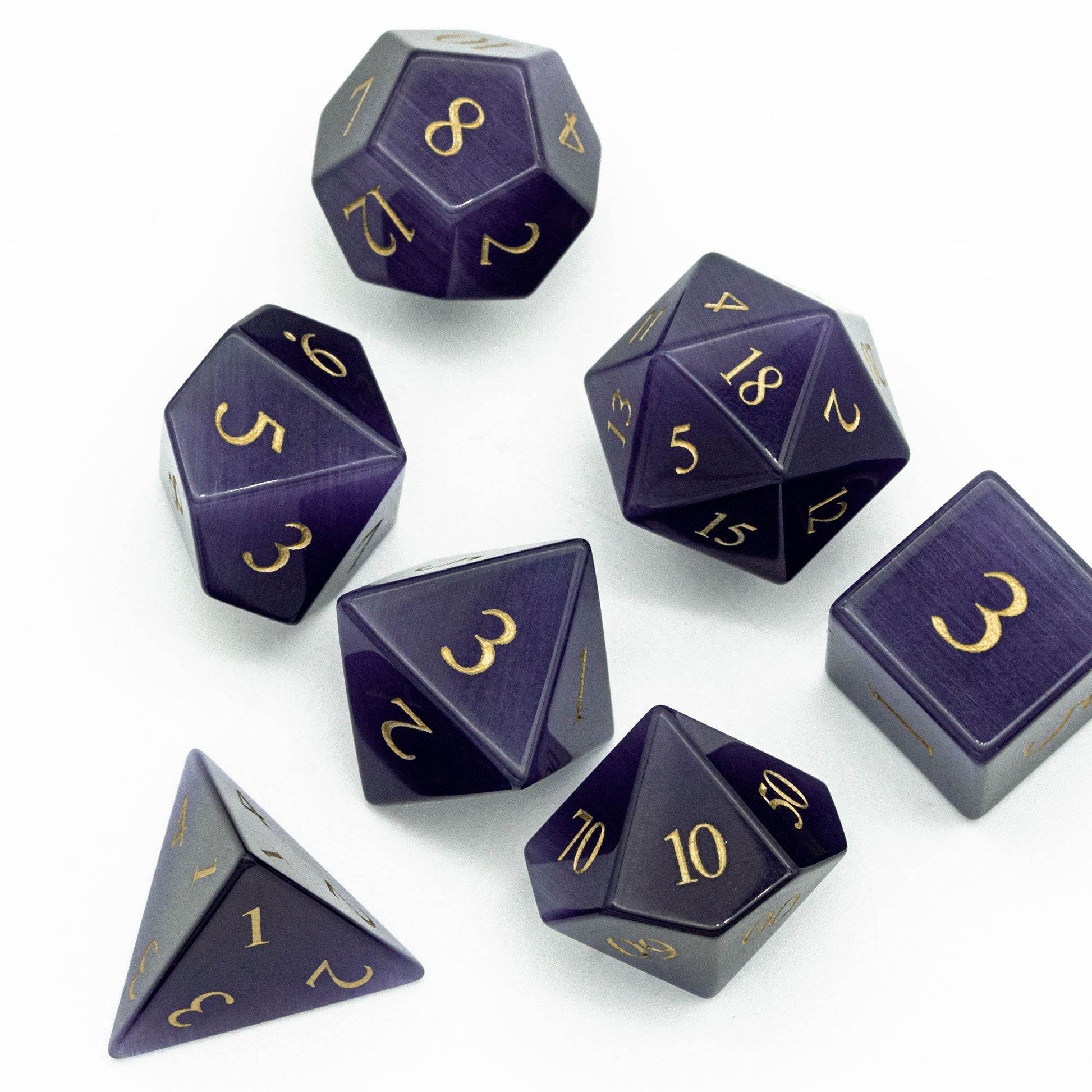 Purple Cat Eye Gemstone Dice Set - 