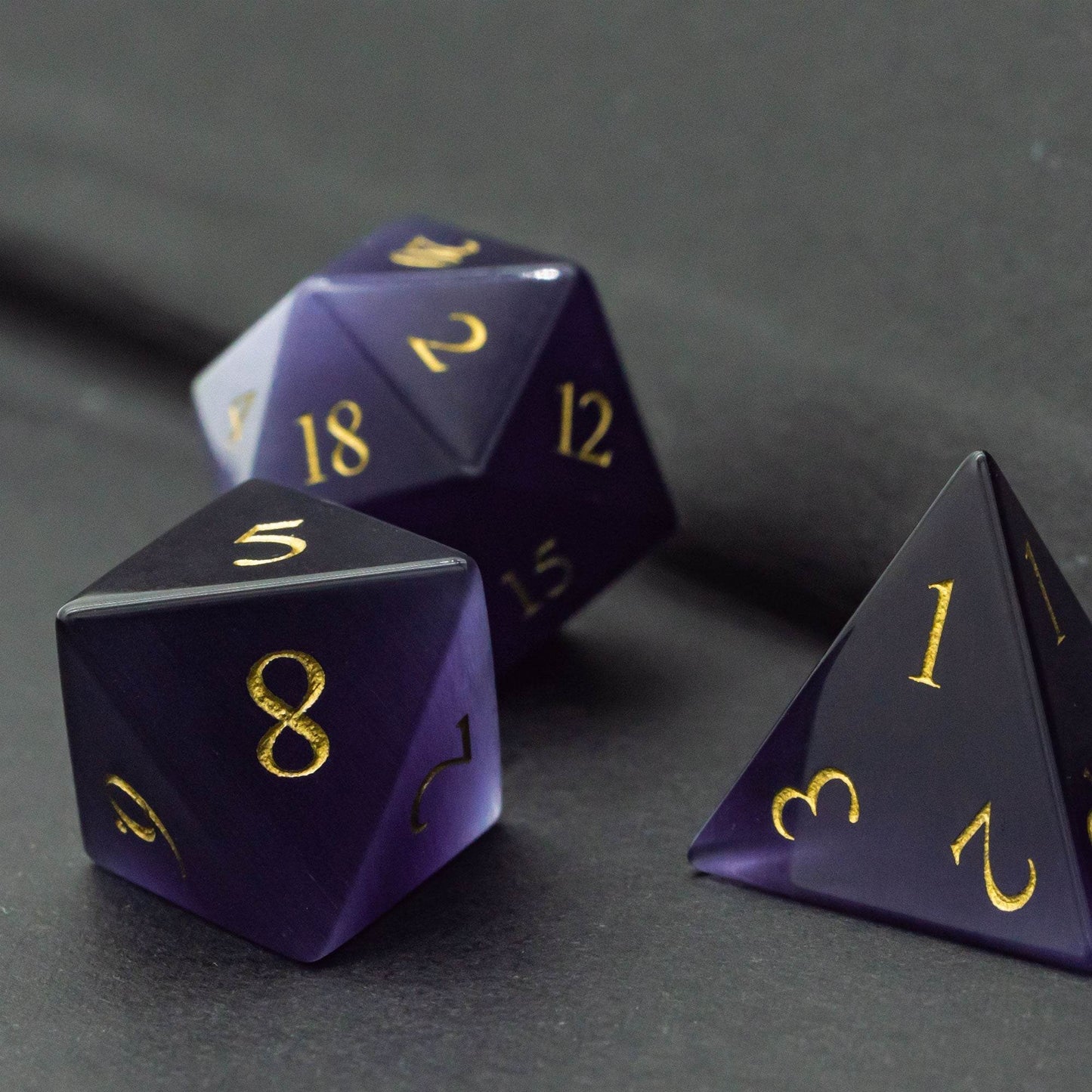 Purple Cat Eye Gemstone Dice Set - 