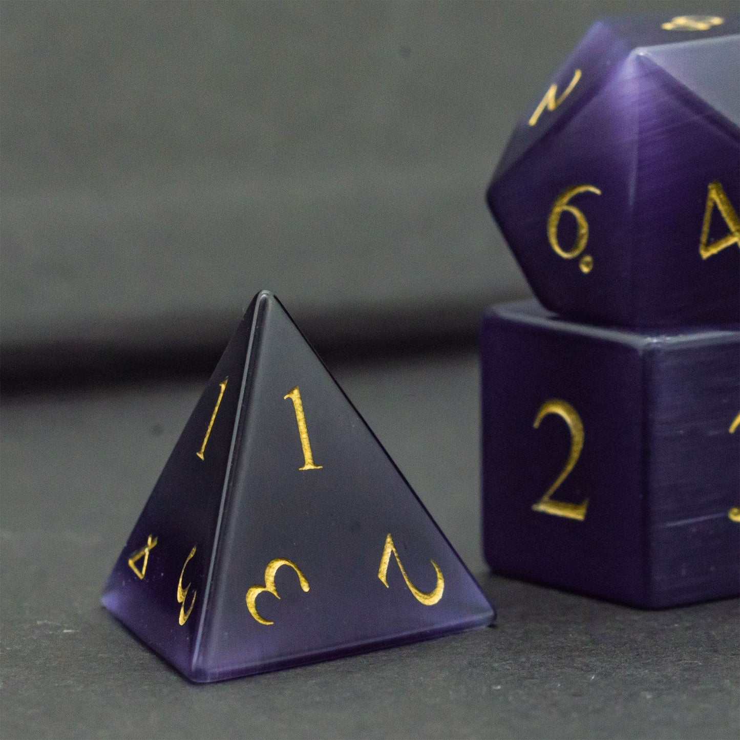 Purple Cat Eye Gemstone Dice Set - 