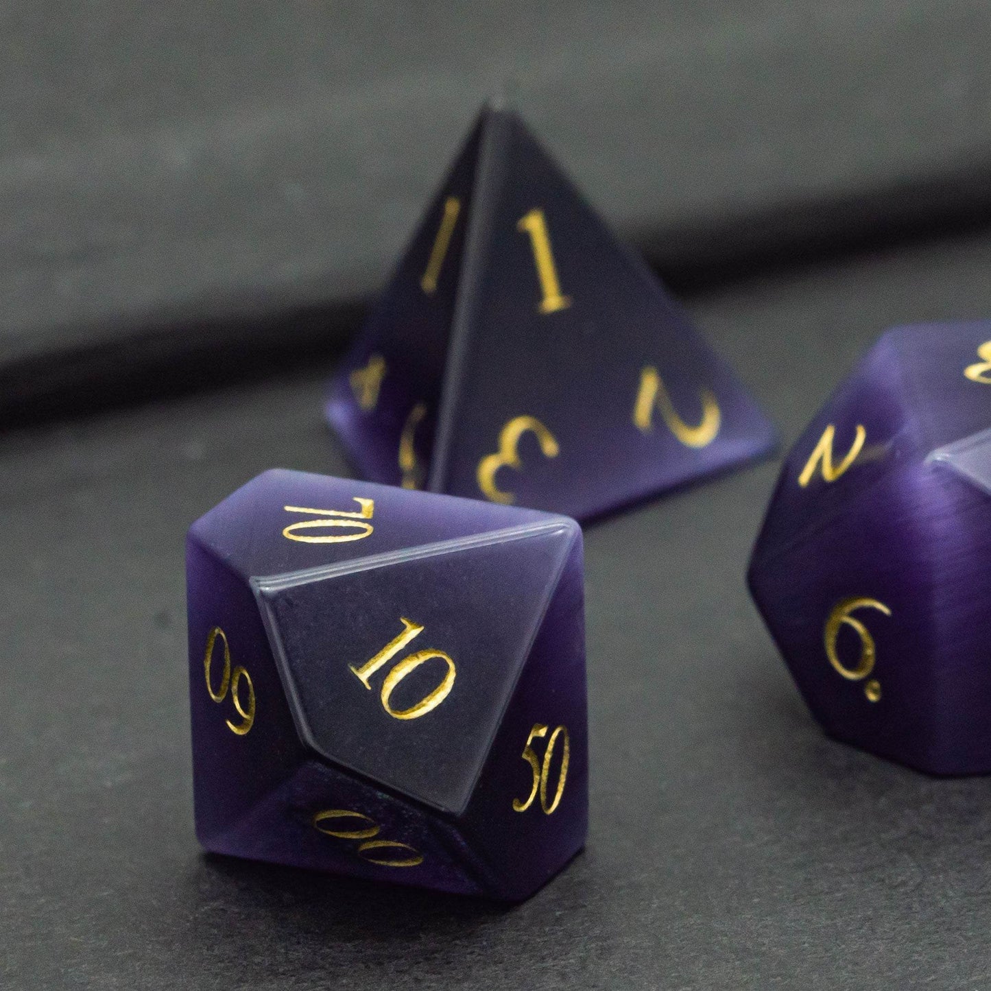 Purple Cat Eye Gemstone Dice Set - 