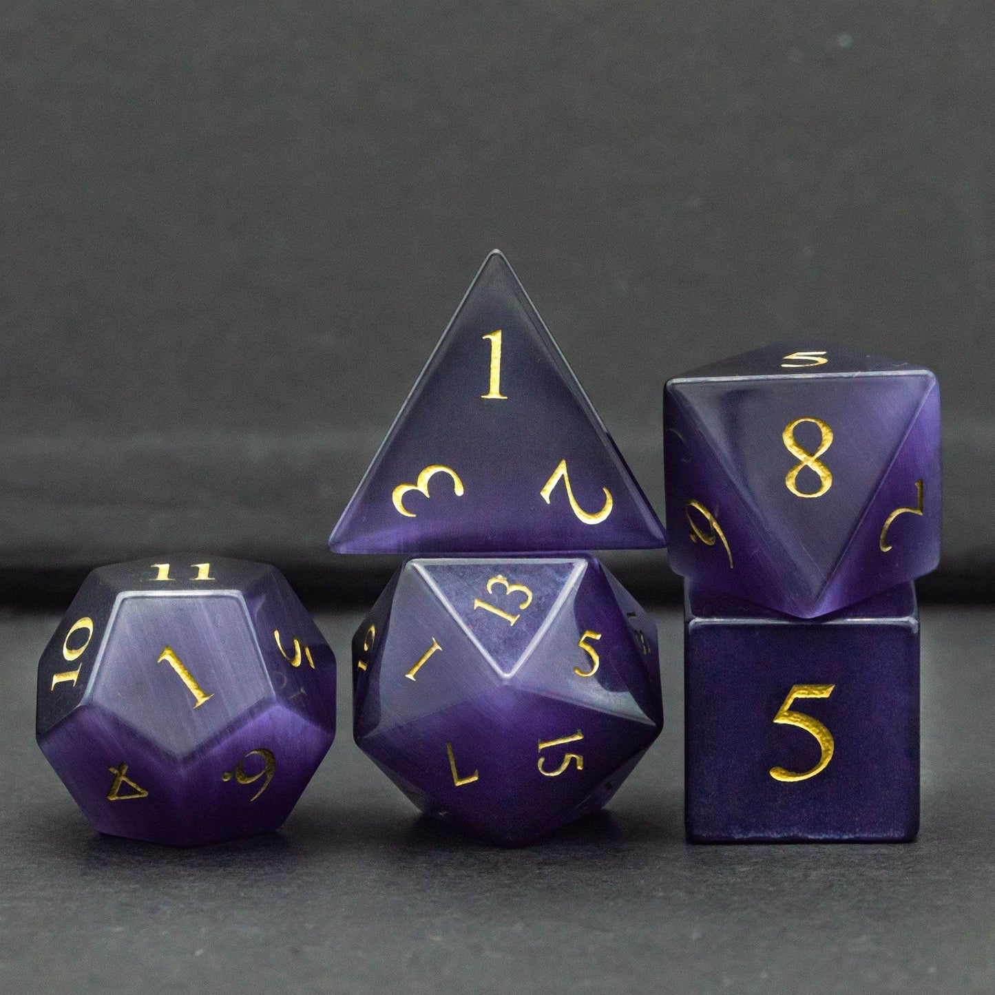 Purple Cat Eye Gemstone Dice Set - 