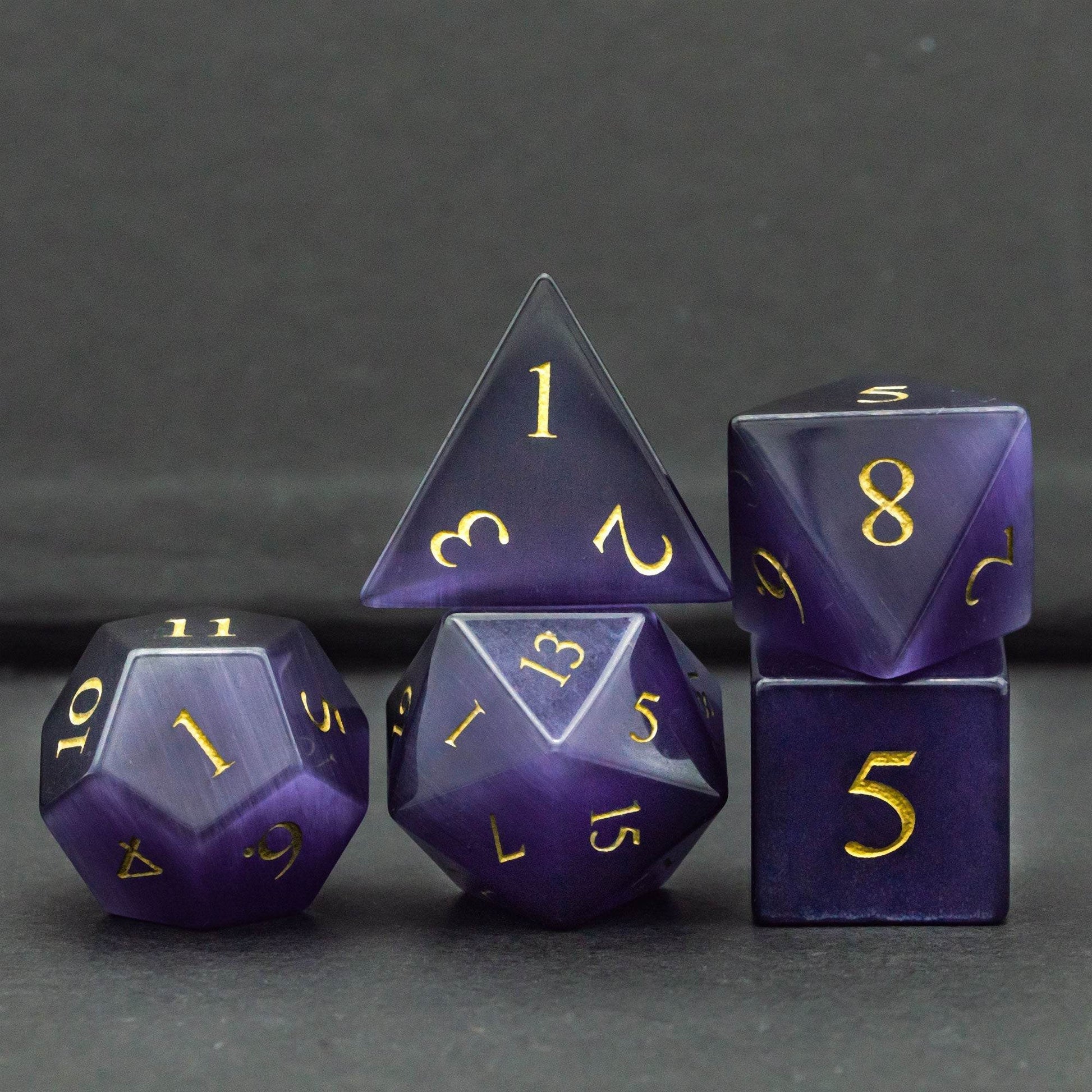Purple Cat Eye Gemstone Dice Set - 