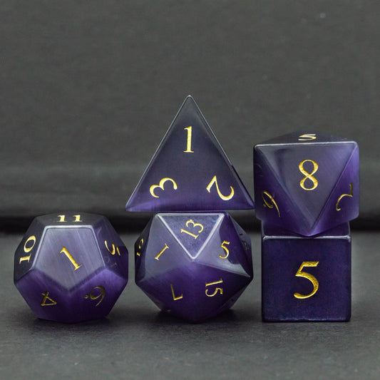 Purple Cat Eye Gemstone Dice Set - 