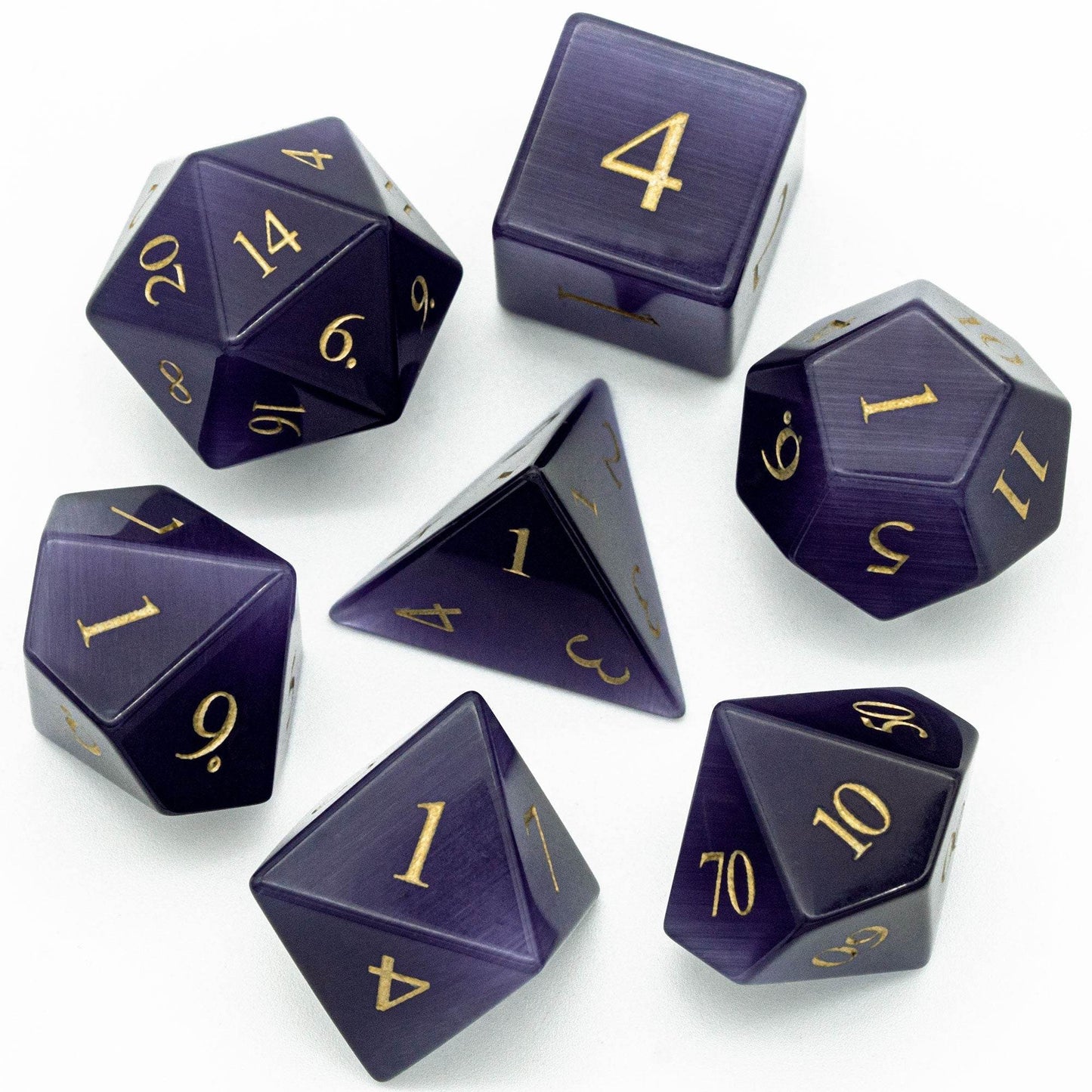 Purple Cat Eye Gemstone Dice Set - 