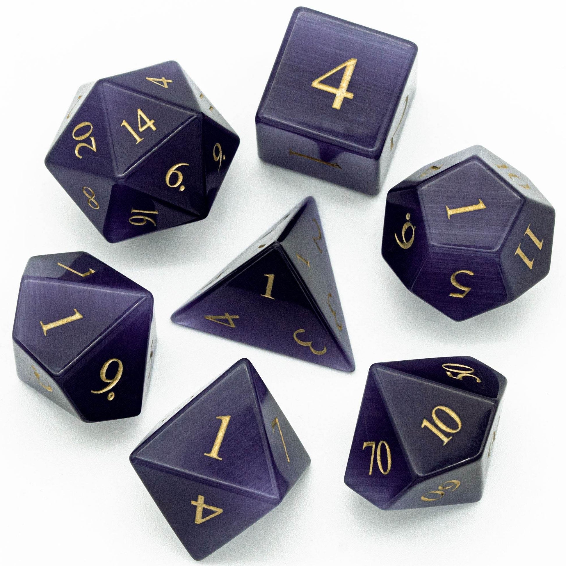 Purple Cat Eye Gemstone Dice Set - 