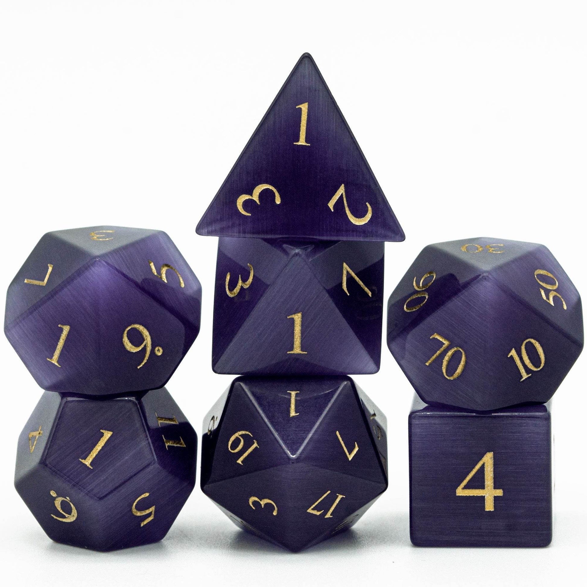 Purple Cat Eye Gemstone Dice Set - 