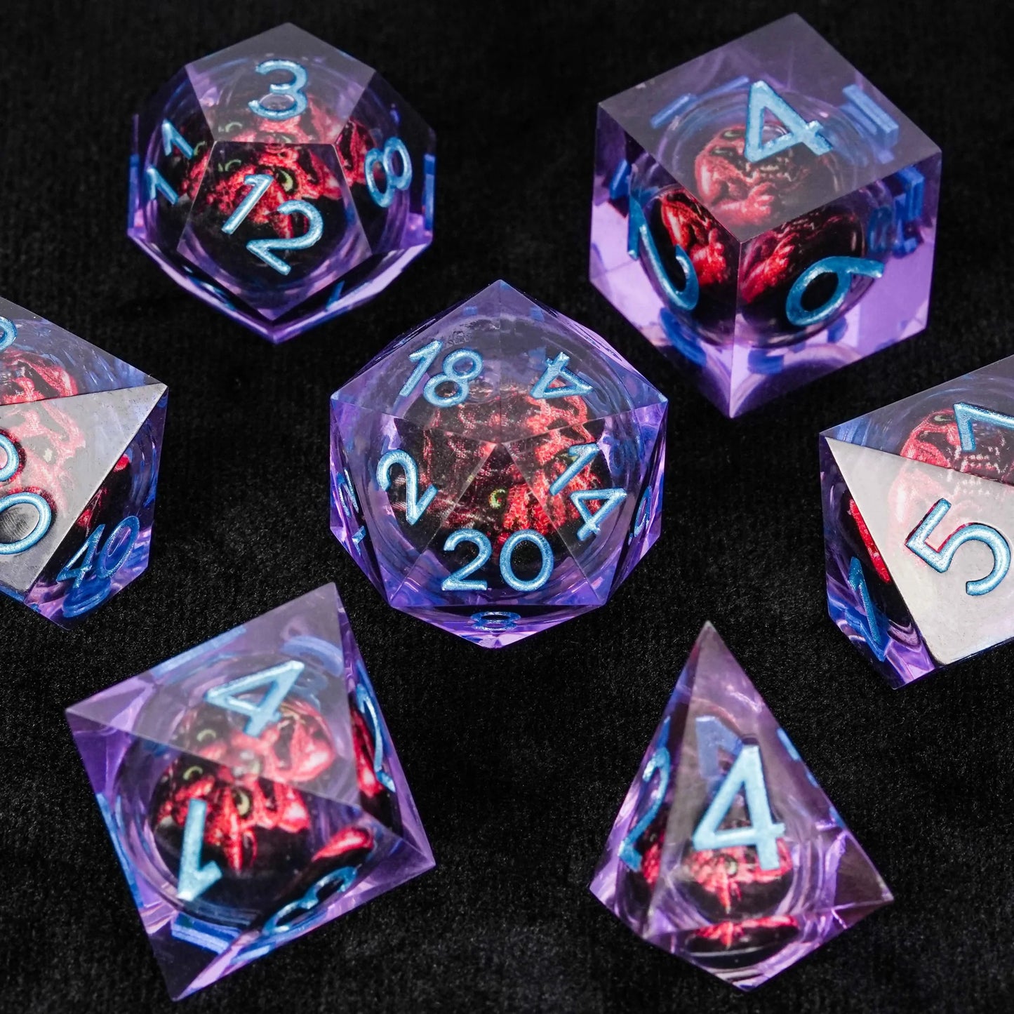 Purple resin dice with sharp edges Quicksand fang monster