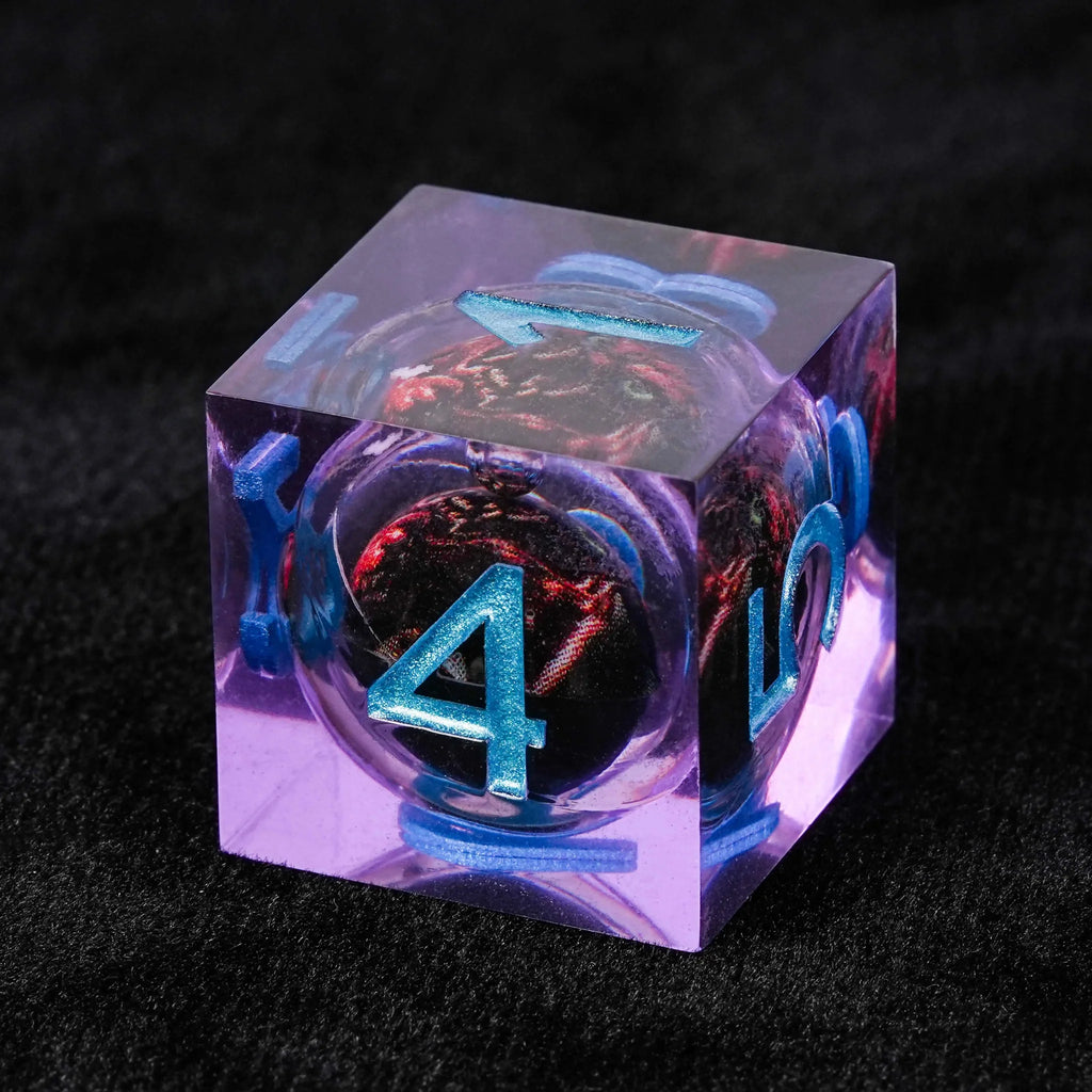 Purple resin dice with sharp edges Quicksand fang monster