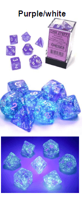 Borealis Purple/white 7-Dice / 16mm / 12mm / 30mm Luminary - 7-Dice