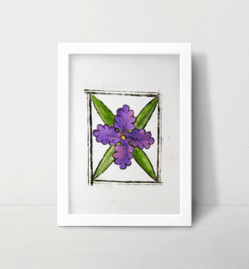 Purple Flower Painting Wall Art Print - 4x6