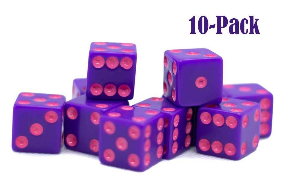 10-Pack Standard Opaque Purple w/Pink 16mm d6 Square Edge Dice - 
