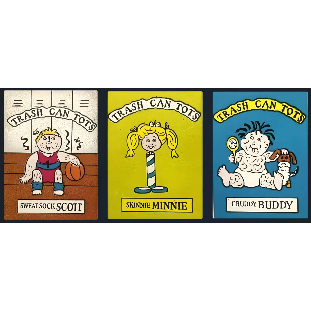 Vintage 1980s Trash Can Tots Complete Series Stickers 🗑️ NOS Vending Set, 10 Strips / 30 Characters