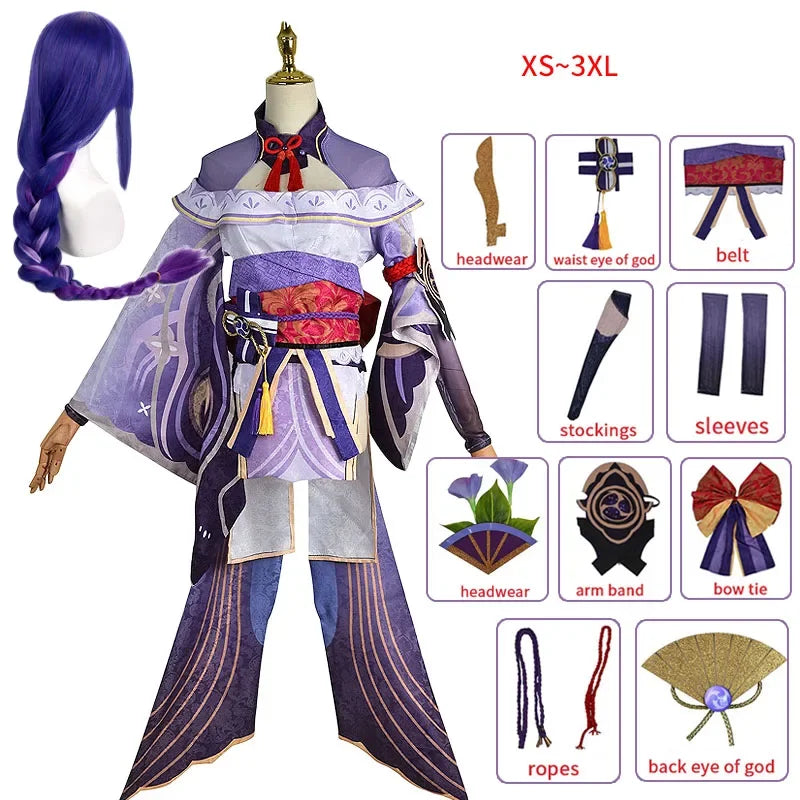 Raiden Shogun Cosplay Costume Wig Game Impact Baal Shougun Cosplay Full Set Carnival Costumes