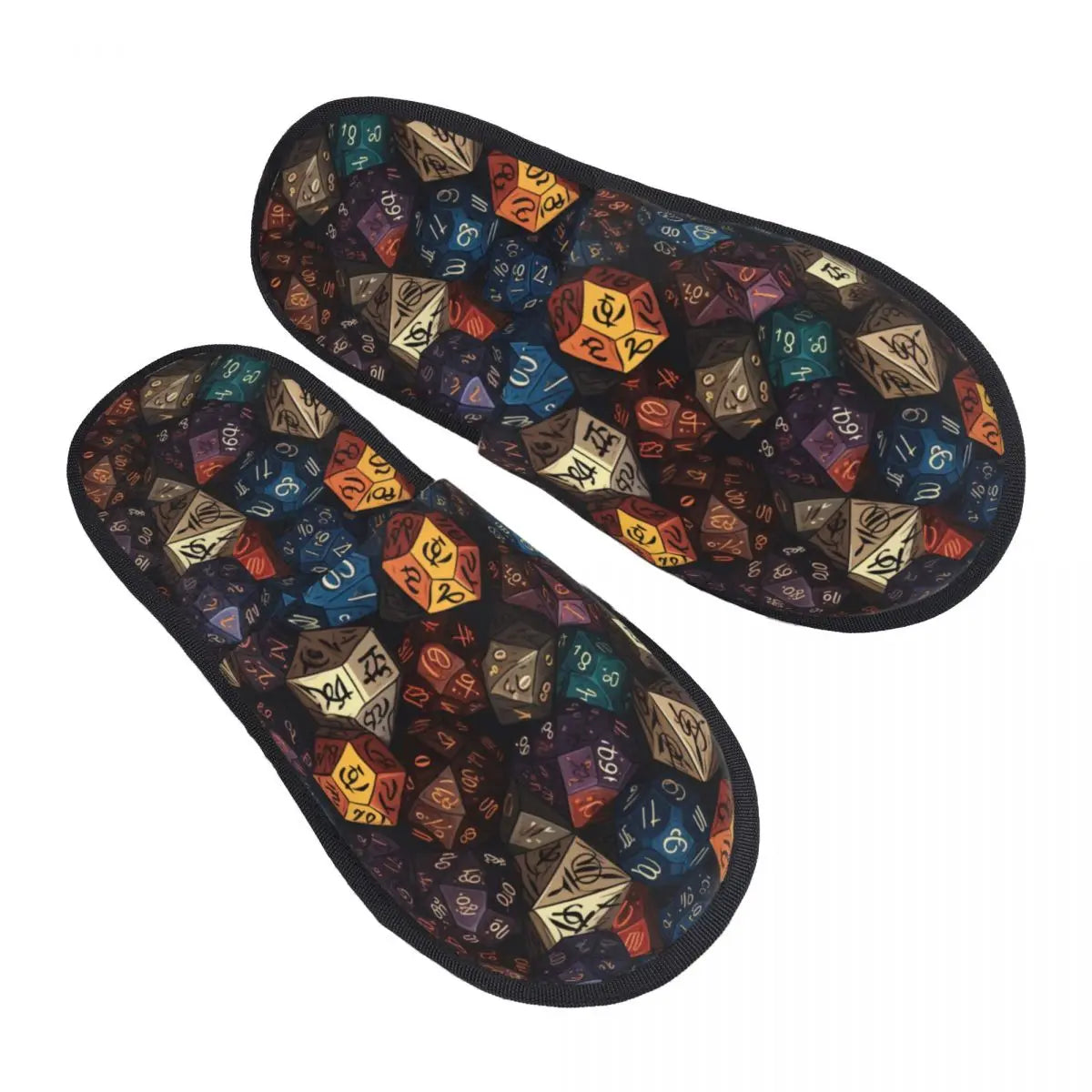 Rainbow Dice 2 Pattern Comfy Scuff Memory Foam Slippers Women Fantasy Dragons DnD Game Bedroom House Shoes