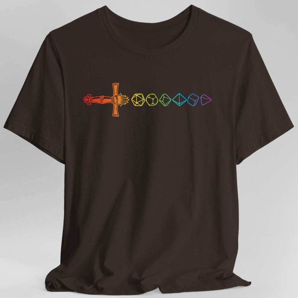 Rainbow Dice Sword T-Shirt - Dark Chocolate / S