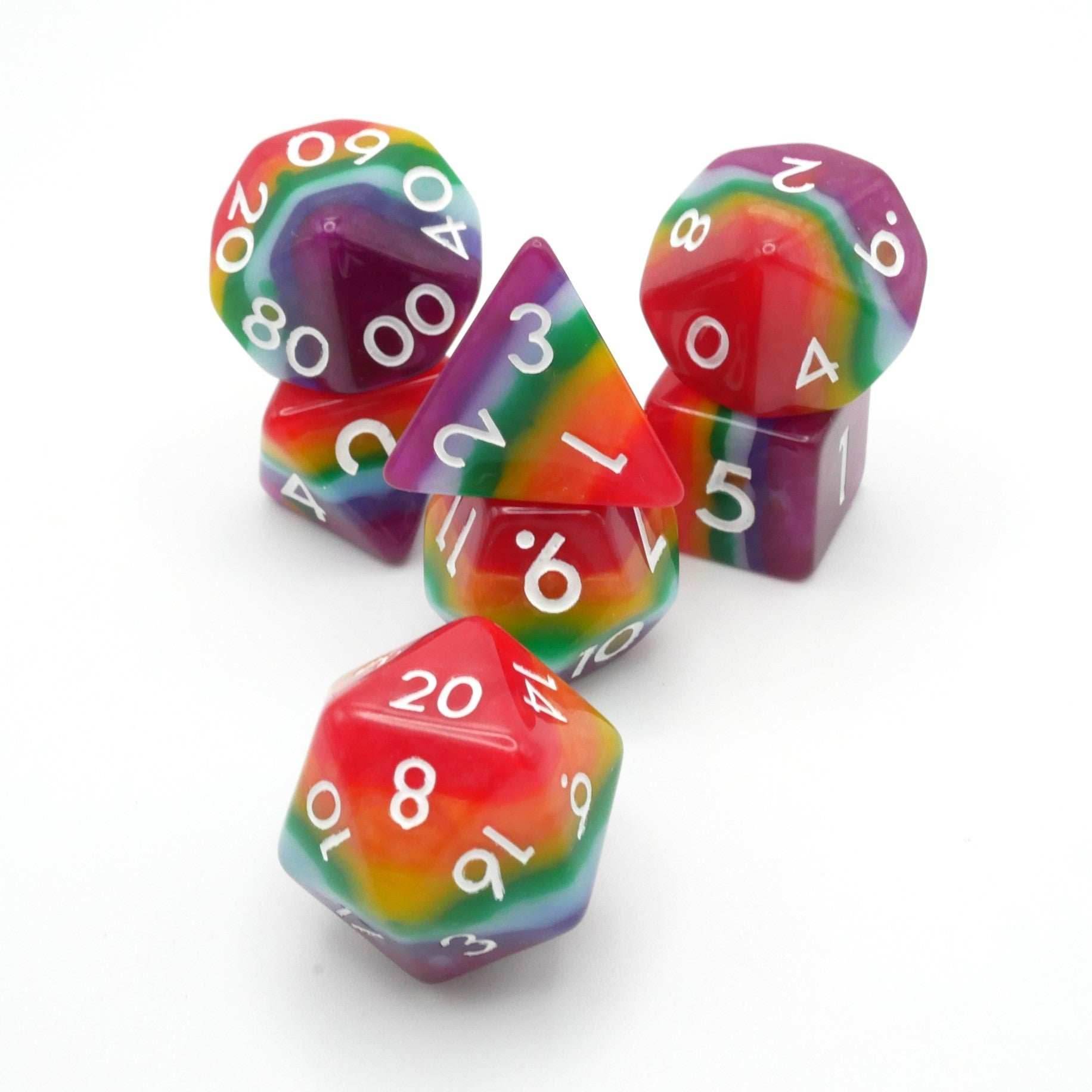 Rainbow Redux - 7 Piece DnD Dice Set | Acrylic RPG Gaming Dice - 
